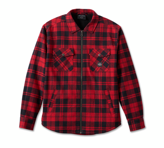 Harley-Davidson® Men's Flying Eagle Zip Up Plaid Flannel - Red