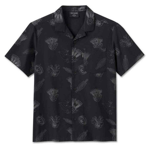 Harley-Davidson® Men's Engine Aloha Short Sleeve Shirt – Black