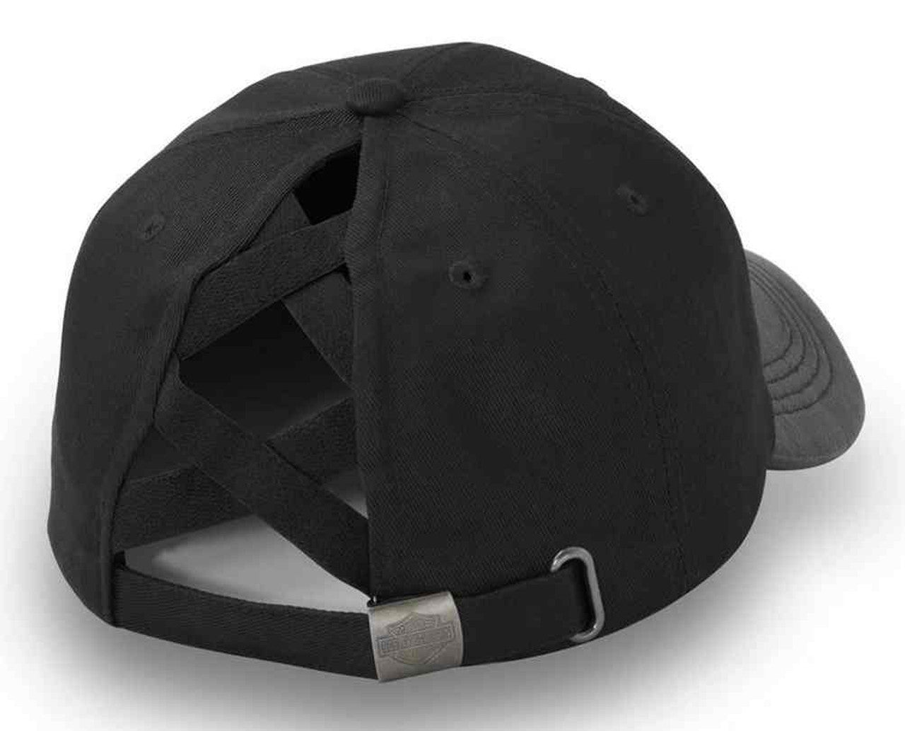 Harley-Davidson® Women's Stacked Bar & Shield Ponytail Cap – Black