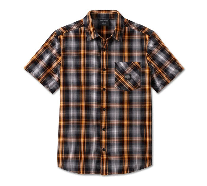 Men's Staple Short Sleeve Shirt - Black/Grey/OrangePlaid