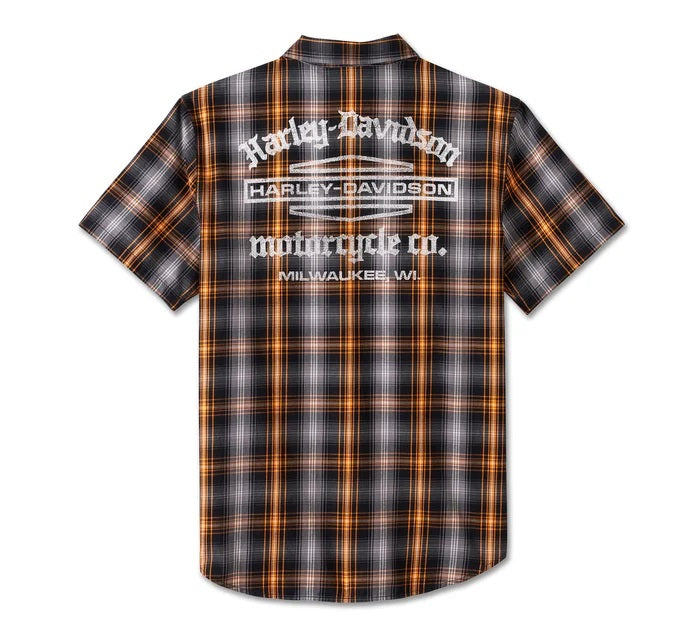 Men's Staple Short Sleeve Shirt - Black/Grey/OrangePlaid