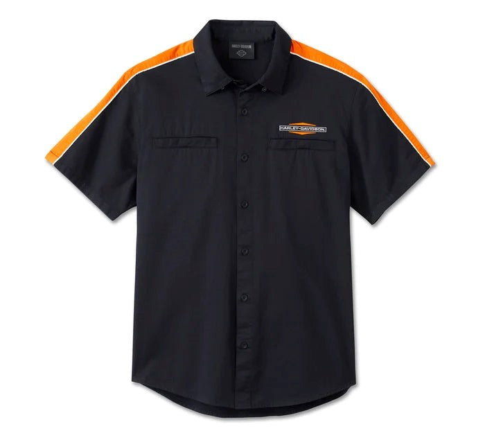 Harley-Davidson® Men's Stacked Short Sleeve Shirt - Black/Orange