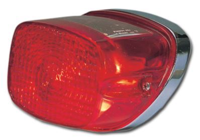 Zodiac Z162014 1973 Style Tail Light Chrome w/Red Lens for most H-D 73-98 Models