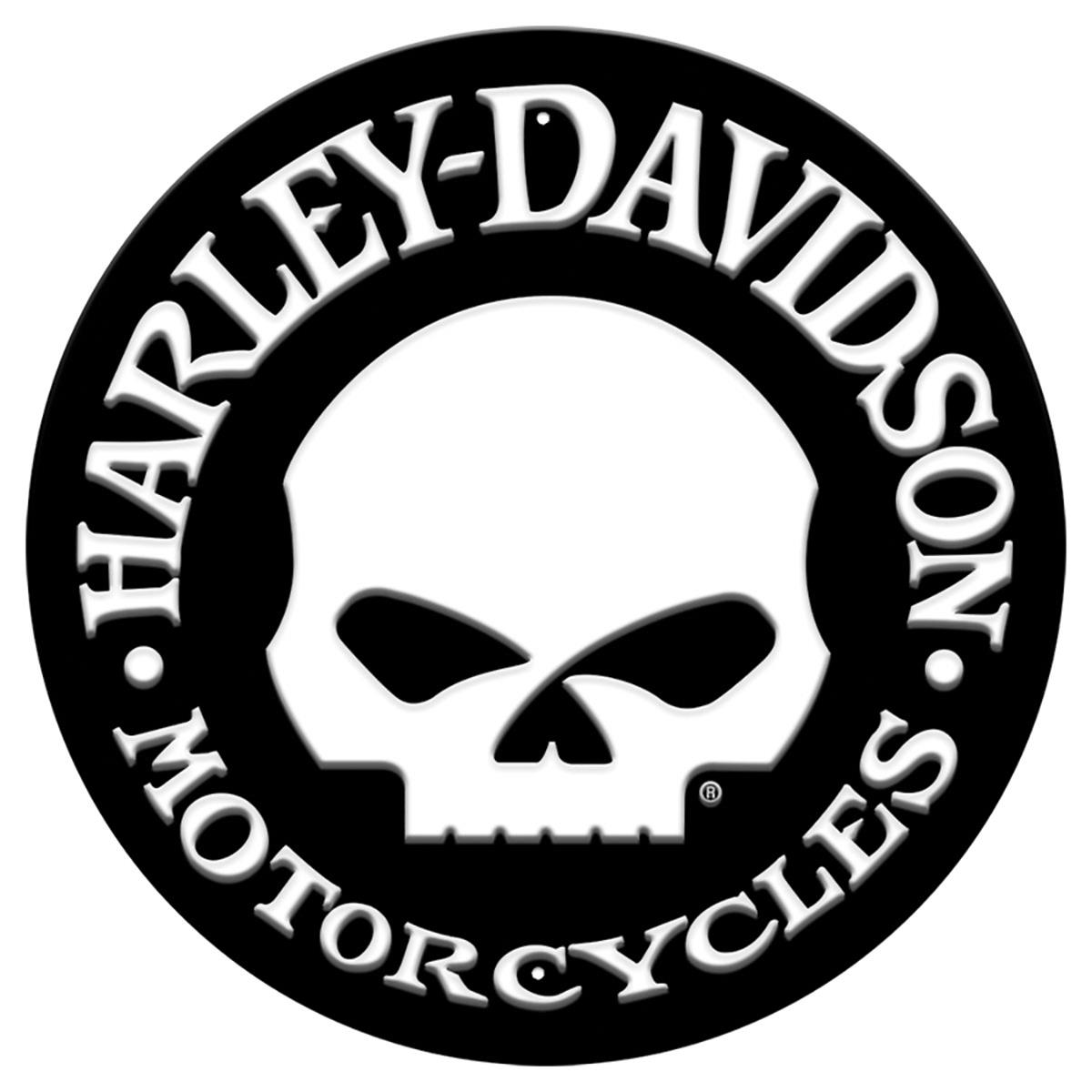 Harley-Davidson® Round Tin Sign, Brushed Silver Willie G™ Skull Logo - 12 inches