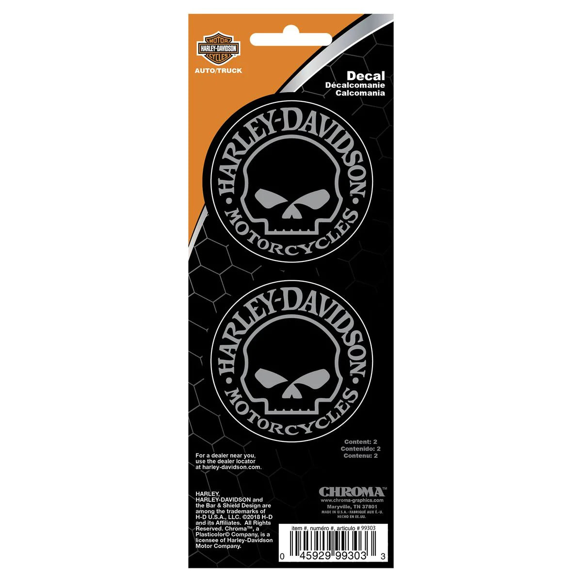 Willie G™ Skull Decal 3" X 8" 2PK