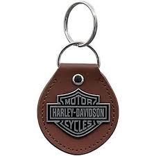 Harley-Davidson® Bar & Shield Metal on Tan Brown Vinyl FOB Style Key Chain