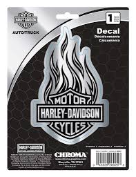 Harley-Davidson® Chrome Bar & Shield Logo Flames Decal - Silver - 6 x 8 in.