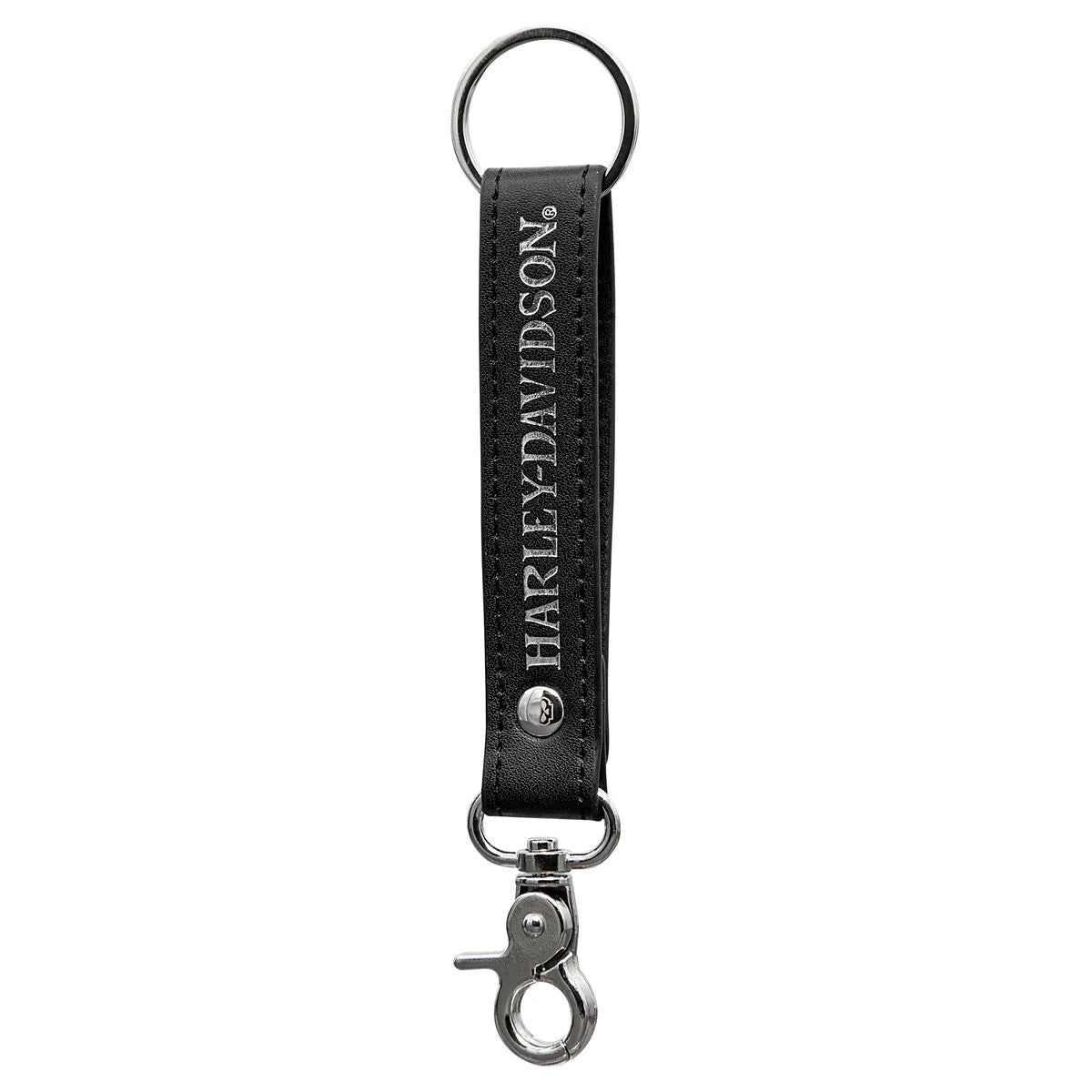 Willie G™ Skull with Harley-Davidson® text Black Vinyl Strap Keychain