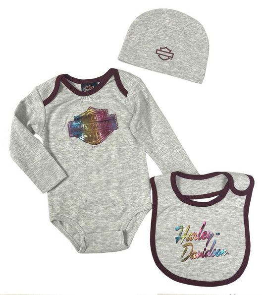 Harley-Davidson® Baby Girls' Colorful Metallic 3-Piece Newborn Creeper Set - Gray