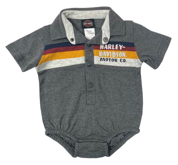 Harley-Davidson® Baby Boys' Striped Workshop Short Sleeve Newborn Creeper - Grey