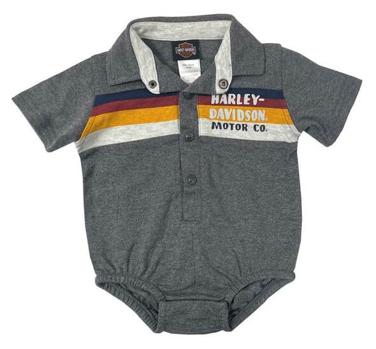 Harley-Davidson® Baby Boys' Striped Workshop Short Sleeve Newborn Creeper - Grey