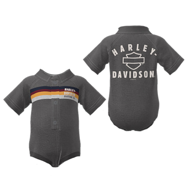 Harley-Davidson® Baby Boys' Striped Workshop Short Sleeve Newborn Creeper - Grey