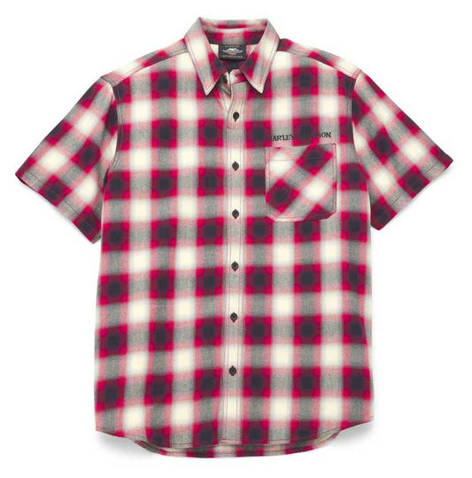 Harley-Davidson® Men's Willie G™ Skull One Pocket Plaid Woven Shirt, Red