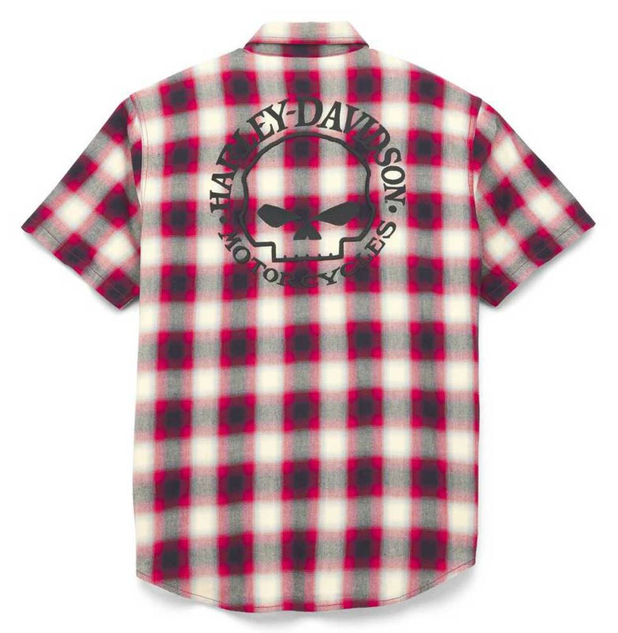 Harley-Davidson® Men's Willie G™ Skull One Pocket Plaid Woven Shirt, Red