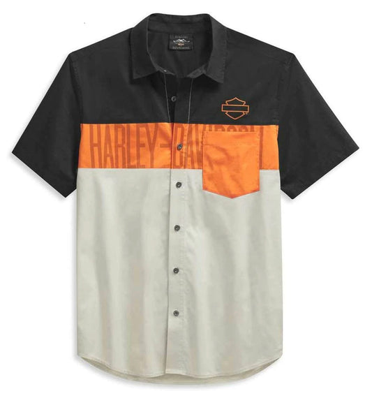 Harley-Davidson® Men's Colorblock Pocket Logo Short Sleeve Shirt - Grey & Black