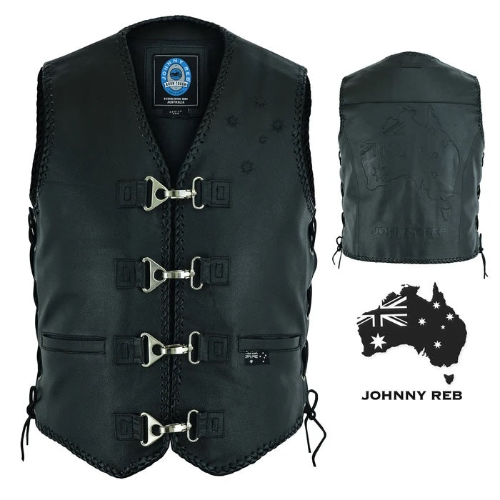 Men's Johnny Reb Aussie Flag Leather Vest