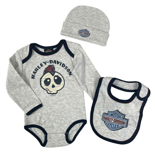 Harley-Davidson® Baby Boys' Skull 3-Piece Newborn Creeper, Hat & Bib Set